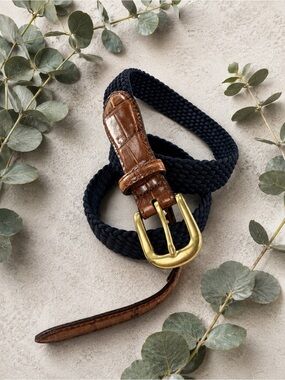 Brighton Woven Stretch Belt Brown Leather Gold Buckle Size 38